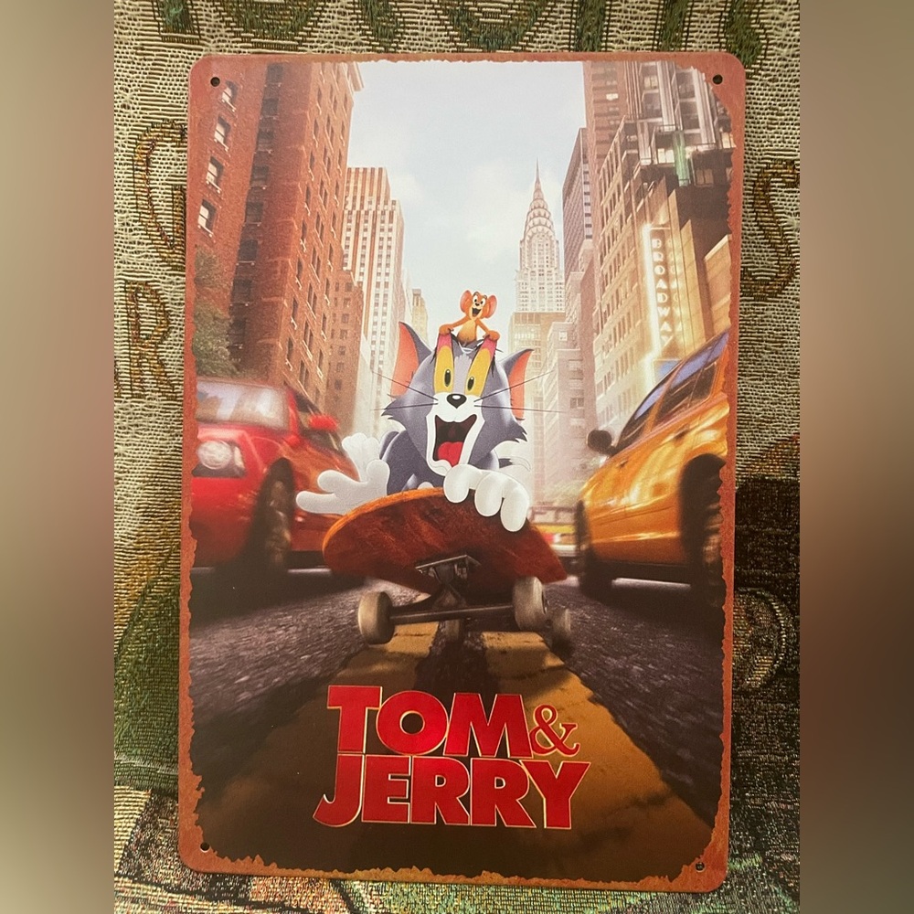 TOM & JERRY Cartoon Movie Poster Metal Sign 8”x 12” “Distressed” NEW